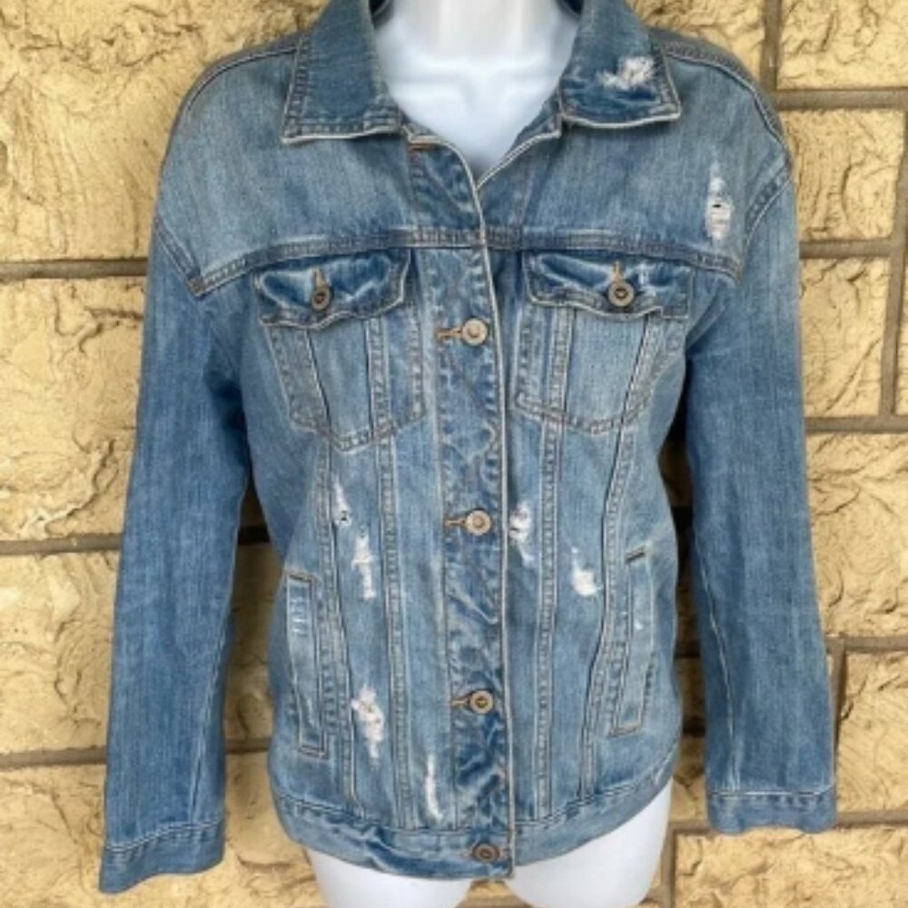Hollister Denim Jacket Distressed ripped In Style Size XS